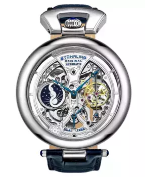 Мужские часы с синим кожаным ремешком 49 мм Stuhrling, синий