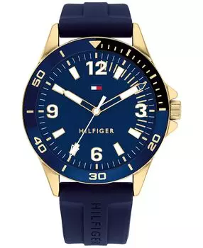 Мужские часы с синим силиконовым ремешком 44 мм Tommy Hilfiger