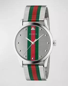 Мужские часы Signature Web из нержавеющей стали с браслетом диаметром 42 мм Gucci, цвет Gray/Red