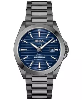 Мужские часы Strike Quartz Basic Calendar с ионным покрытием, серая сталь, 41 мм Hugo Boss, серый