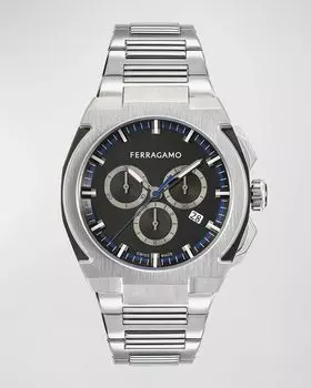 Мужские часы Supreme Chrono диаметром 43 мм с ремешком-браслетом Ferragamo, цвет Stainless Steel