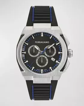 Мужские часы Supreme Chrono диаметром 43 мм с полиуретановым ремешком Ferragamo, цвет Stainless Steel
