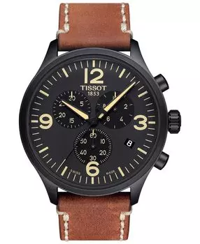 Мужские часы Swiss Chrono XL с коричневым кожаным ремешком, 45 мм Tissot