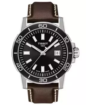 Мужские часы Swiss Supersport с коричневым кожаным ремешком, 44 мм Tissot, черный
