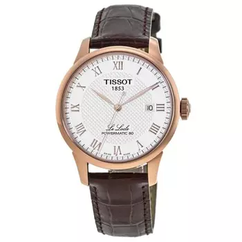 Мужские часы Tissot Le Locle Powermatic 80 с серебристым циферблатом и коричневым кожаным ремешком T006.407.36.033.00