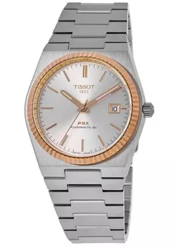 Мужские часы Tissot PRX Powermatic 80 с серебристым циферблатом и стальным безелем из 18-каратного золота T931.407.41.031.00, серебряный