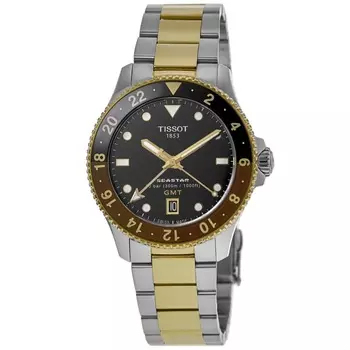Мужские часы Tissot Seastar 1000 Quartz GMT Root Beer из желтого золота с покрытием PVD из стали T120.852.22.051.00