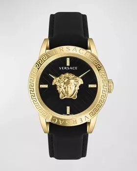 Мужские часы V-Code с кожаным ремешком в виде головы Медузы, 43 мм Versace, цвет Gold
