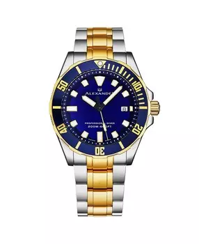 Мужские часы Vathos серебристого цвета | золотистого цвета из нержавеющей стали, синий циферблат, круглые часы 42 мм Alexander