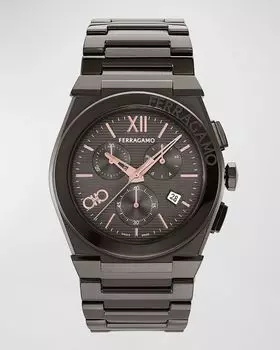 Мужские часы Vega Chrono IP из бронзы с браслетом, 42 мм Ferragamo, цвет Gray