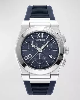 Мужские часы Vega Chrono с каучуковым ремешком, 42 мм Ferragamo, цвет Silver