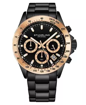 Мужские черные часы-браслет из нержавеющей стали 42 мм Stuhrling
