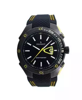Мужские черные часы со спортивным календарем и прошитым резиновым ремешком, 44 мм Peugeot, черный