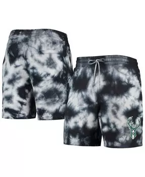 Мужские черные флисовые шорты milwaukee bucks с принтом тай-дай New Era, черный