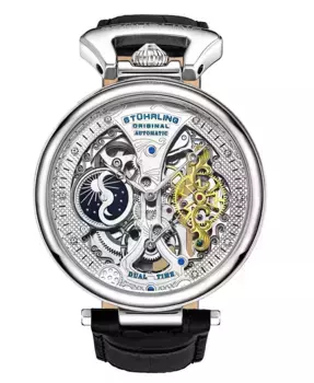 Мужские черные кожаные часы на ремешке 46 мм Stuhrling, черный