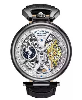 Мужские черные кожаные часы на ремешке 46 мм Stuhrling, черный