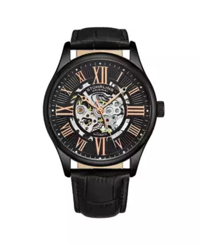Мужские черные кожаные часы с ремешком 42 мм Stuhrling, черный