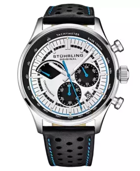 Мужские черные кожаные часы с ремешком 42 мм Stuhrling, черный