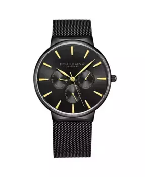 Мужские черные наручные часы со стальным браслетом и сетчатым ремешком 39 мм Stuhrling, черный