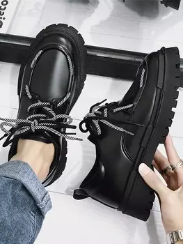 Мужские черные туфли с ремешком спереди, мужские кожаные туфли, оксфорды с круглым носком, черный