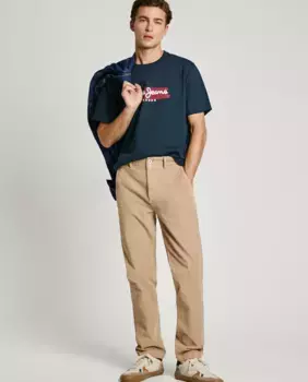 Мужские чиносы узкого кроя из эластичного вельвета Pepe Jeans, бежевый