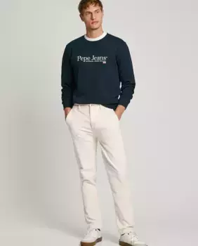 Мужские чиносы узкого кроя из эластичного вельвета Pepe Jeans, кремовый