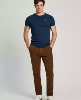 Мужские чиносы узкого кроя из эластичного вельвета Pepe Jeans, темно-коричневый