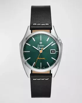 Мужские деловые автоматические кожаные часы Olympos, 37 мм ZODIAC, цвет Black