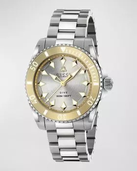 Мужские двухцветные часы-браслет Gucci Dive, 40 мм, цвет Silver Dial