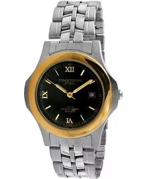 Мужские двухцветные часы-браслет из нержавеющей стали с черным циферблатом TIMETECH, серебро