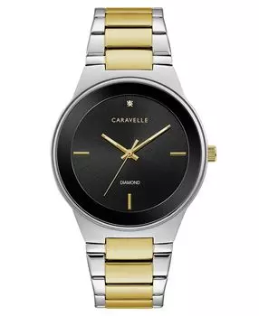 Мужские двухцветные часы-браслет из нержавеющей стали с бриллиантами, 40 мм Caravelle