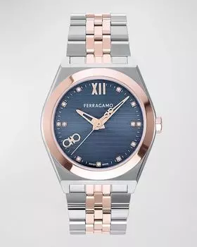 Мужские двухцветные часы-браслет Vega New с бриллиантами, 40 мм Ferragamo, цвет Two Tone
