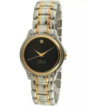 Мужские двухцветные деловые часы с браслетом, позолоченным безелем и черным циферблатом Swiss Edition, серебро