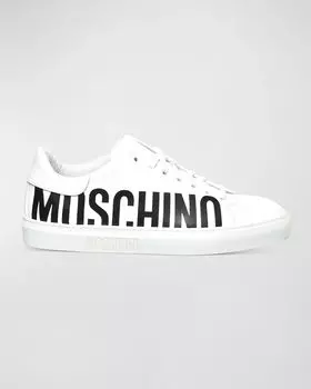 Мужские двухцветные кожаные низкие кеды с логотипом Moschino, цвет White