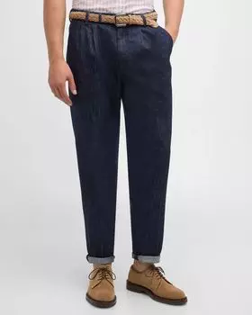 Мужские джинсовые брюки с двойной складкой Brunello Cucinelli, цвет Medium Blue