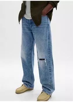 Мужские джинсовые брюки свободного покроя светлого цвета индиго с нормальной талией и широкими штанинами 455585 Gap, индиго