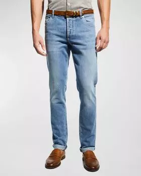 Мужские джинсовые джинсы с 5 карманами Brunello Cucinelli, цвет Light Wash Denim