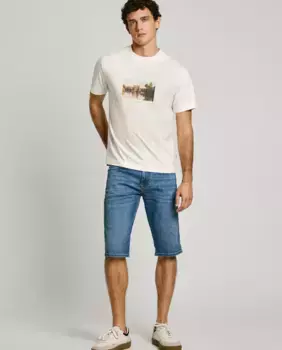 Мужские джинсовые шорты-бермуды прямого кроя с эффектом потертости Pepe Jeans, синий