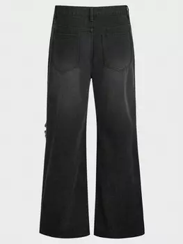 Мужские джинсы Hypemode со средней талией, неэластичные сращенные, свободные широкие джинсы, мешковатые длинные расклешенные джинсы карго, однотонные, черные, Away Y2K Friends Manfinity, черный