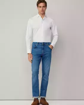 Мужские джинсы приталенного кроя из стрейчевой ткани Hackett, синий