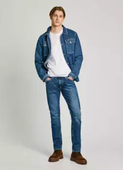 Мужские джинсы прямого кроя с эффектом потертости синего цвета Pepe Jeans, синий