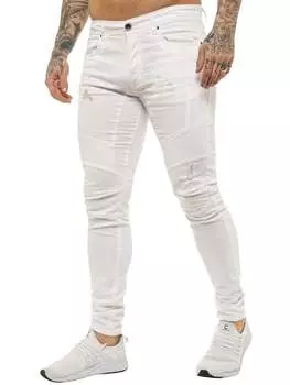 Мужские джинсы скинни из байкерского денима стрейч Enzo, белый