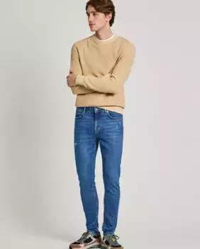 Мужские джинсы скинни с рваными деталями Pepe Jeans, синий
