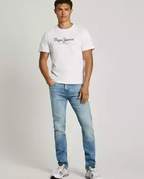 Мужские джинсы узкого кроя с рваными деталями синего цвета Pepe Jeans, светло-голубой