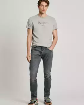 Мужские джинсы зауженного кроя с эффектом потертости Pepe Jeans, серый