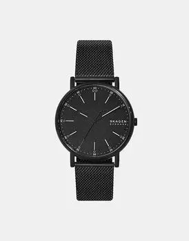 Мужские фирменные часы Skagen с тремя стрелками, из нержавеющей стали черного цвета — СЕРЫЕ