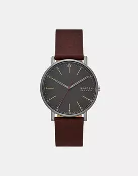 Мужские фирменные часы Skagen с тремя стрелками, серые, из нержавеющей стали — КРАСНЫЕ