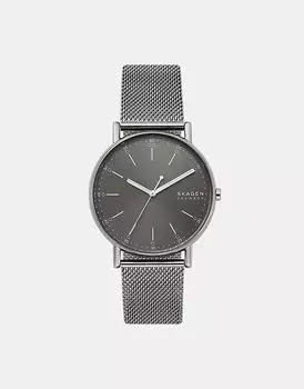 Мужские фирменные часы Skagen с тремя стрелками, из нержавеющей стали серого цвета — СЕРЫЕ