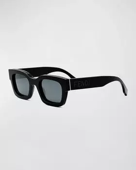 Мужские фирменные овальные солнцезащитные очки с логотипом Fendi, цвет Shiny Black / Blue