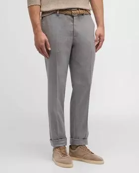 Мужские фланелевые брюки с плоской передней частью Brunello Cucinelli, цвет Pearl Grey